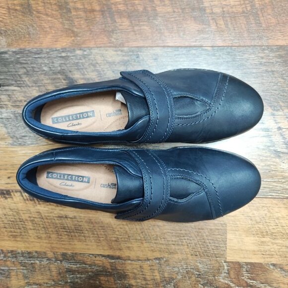 Clarks Women's Everlay  Monk Strap Comfort Black Leather Loafers Shoes Size 8 - Picture 4 of 8